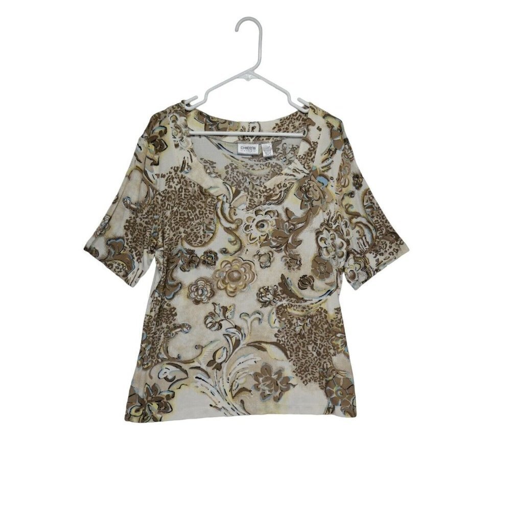 Chico’s‎ Travelers Short Sleeve Slinky Knit Pullover Top Blouse Size 3 Tan